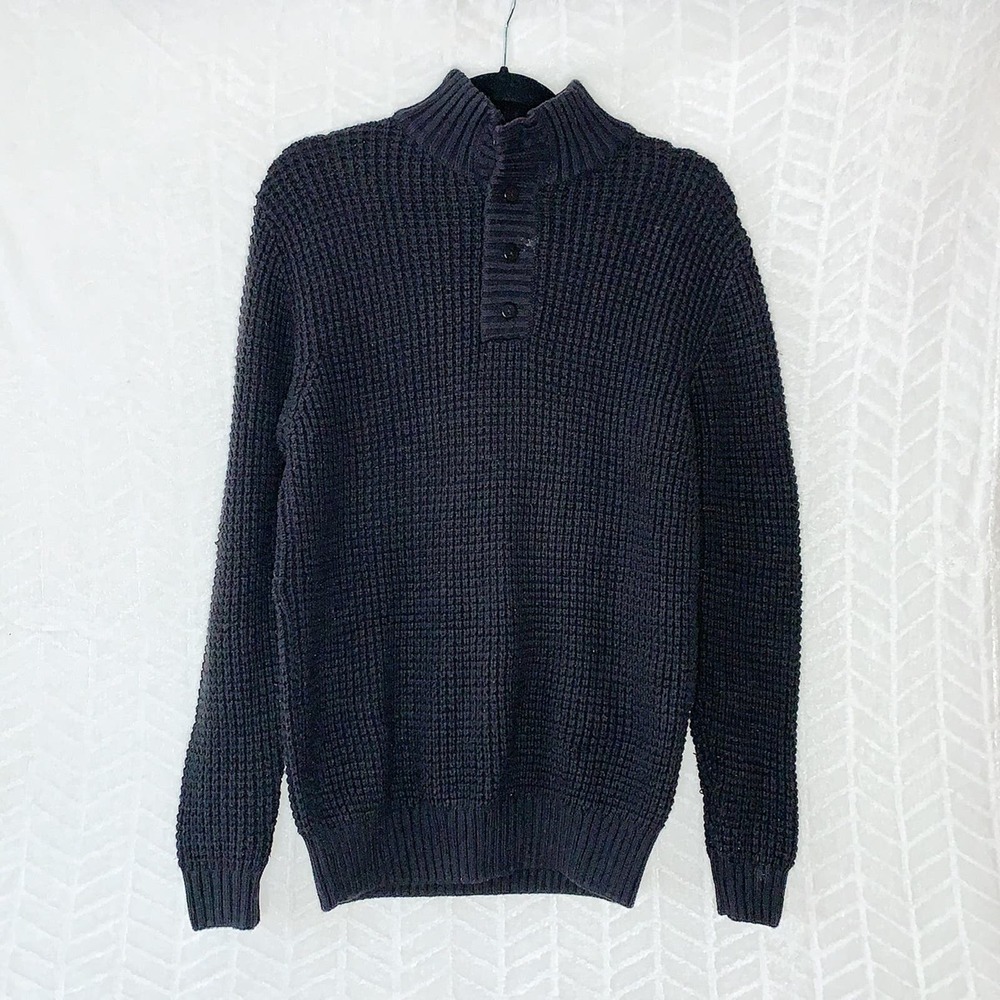 Angelo Gianni Mens 1/2 Button up Knit Sweater Long Sleeve Mock Neck Gray - M